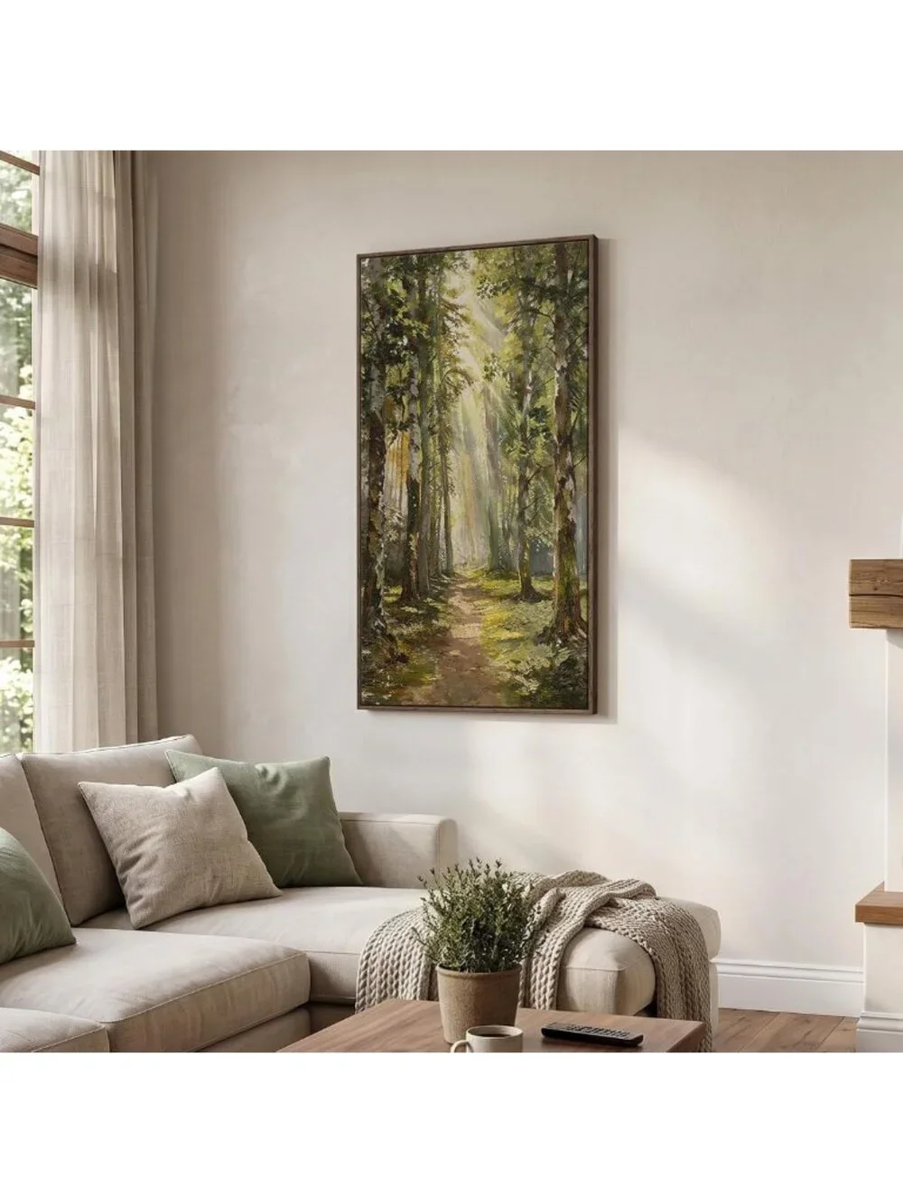 Vintage Forest Landscape Framed Wall Art - Vertical 20x40 In for Living Room